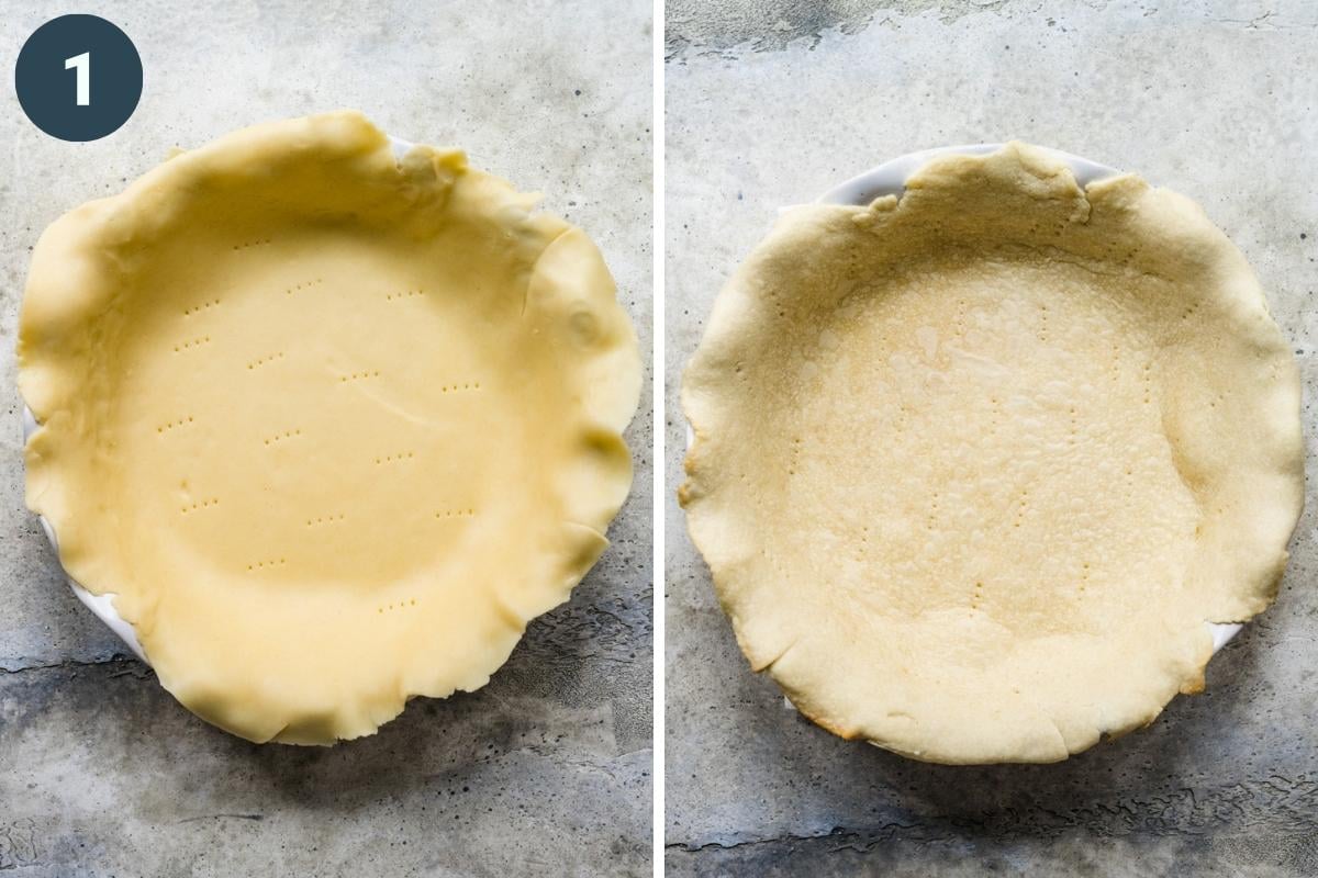 On the left: pie crust before par baking. On the right: pie crust afterwards.