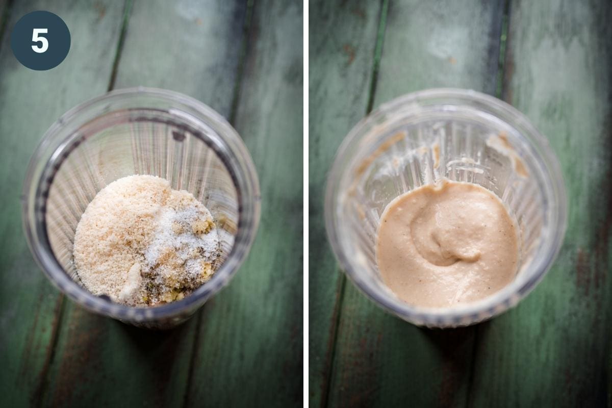 Before and after blending white bean puree. 