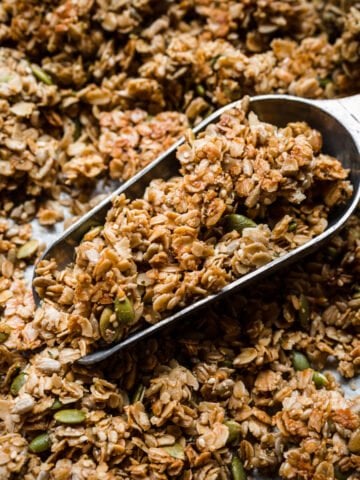 Front view of a scoop of gluten free granola.