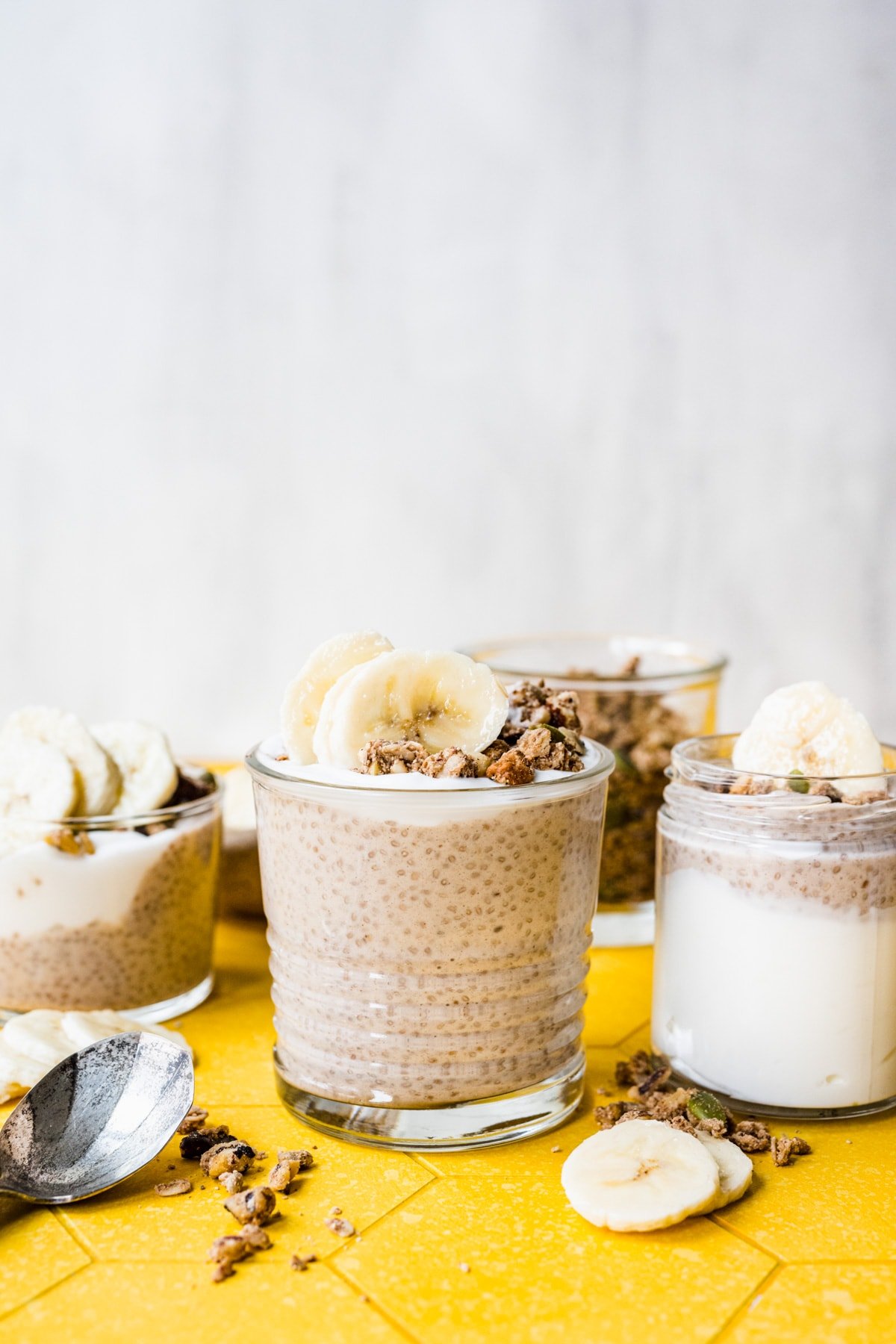 Front view of banana chia pudding.