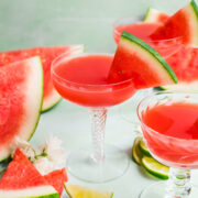 Watermelon martini finished in glasses.