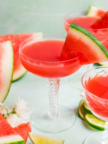 Watermelon martini finished in glasses.