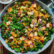 Overhead view of kale apple slaw in a bowl.