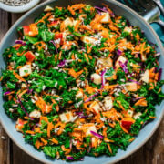 Overhead view of kale apple slaw in a bowl.