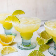 Close up of finished margarita mocktails in glasses.