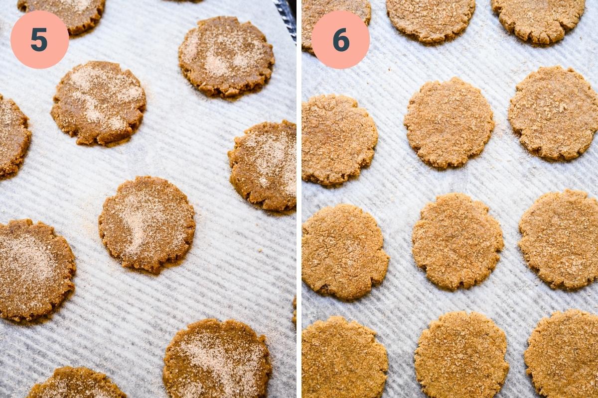 before and after baking sunflower seed butter cookies. 