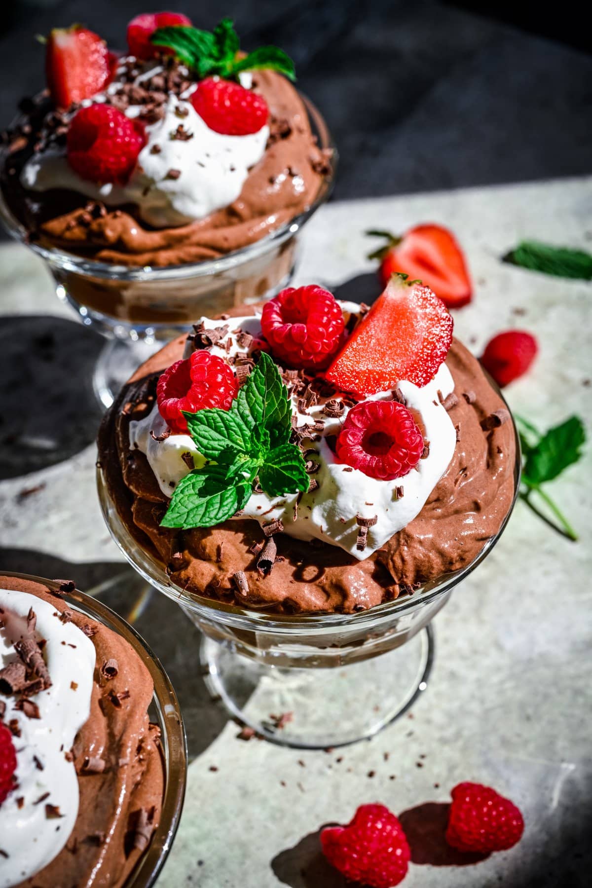 Overhead of finished tofu chocolate mousse.