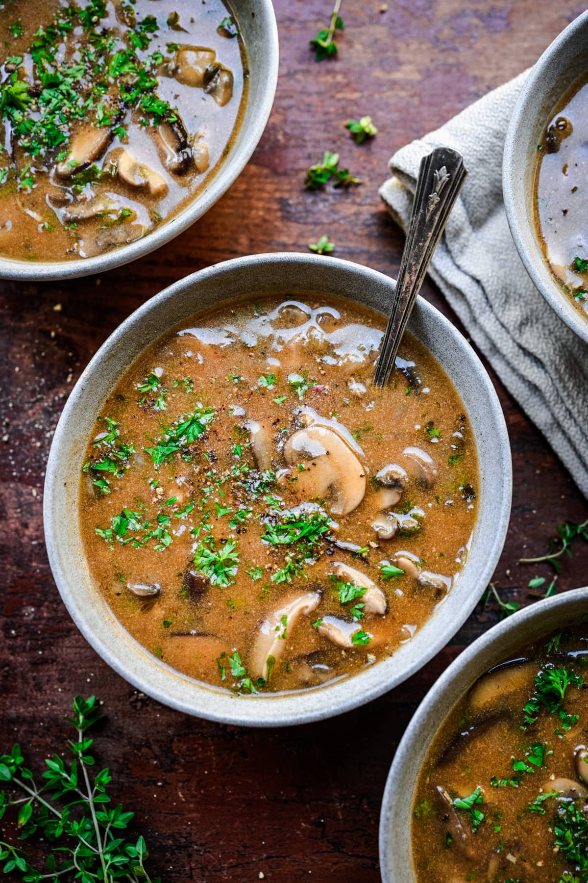 Finished mushroom soup served in bowls.