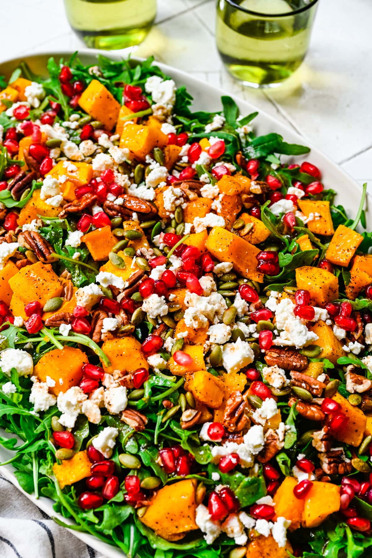 Close up of the ingredients on the finished pumpkin salad.