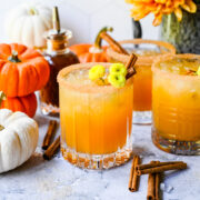 Close up of finished pumpkin spice margarita in glass.