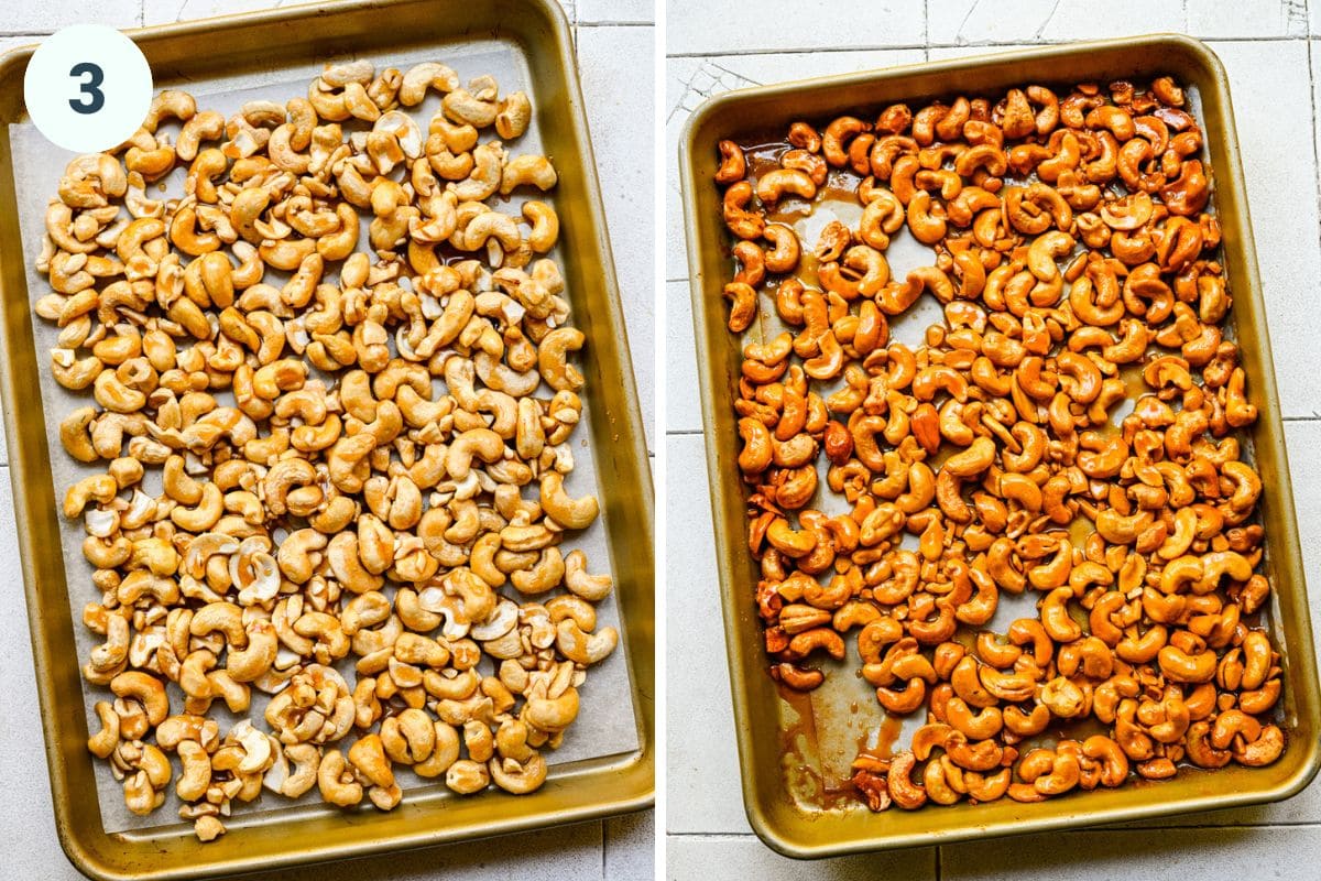 Cashews before and after roasting.