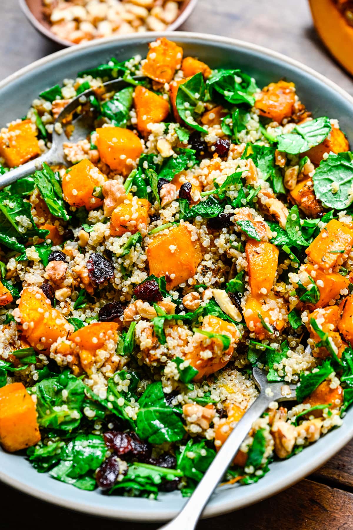 Close up of the finished pumpkin quinoa salad.