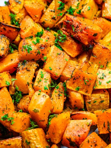 Close up of the finished air fryer butternut squash.