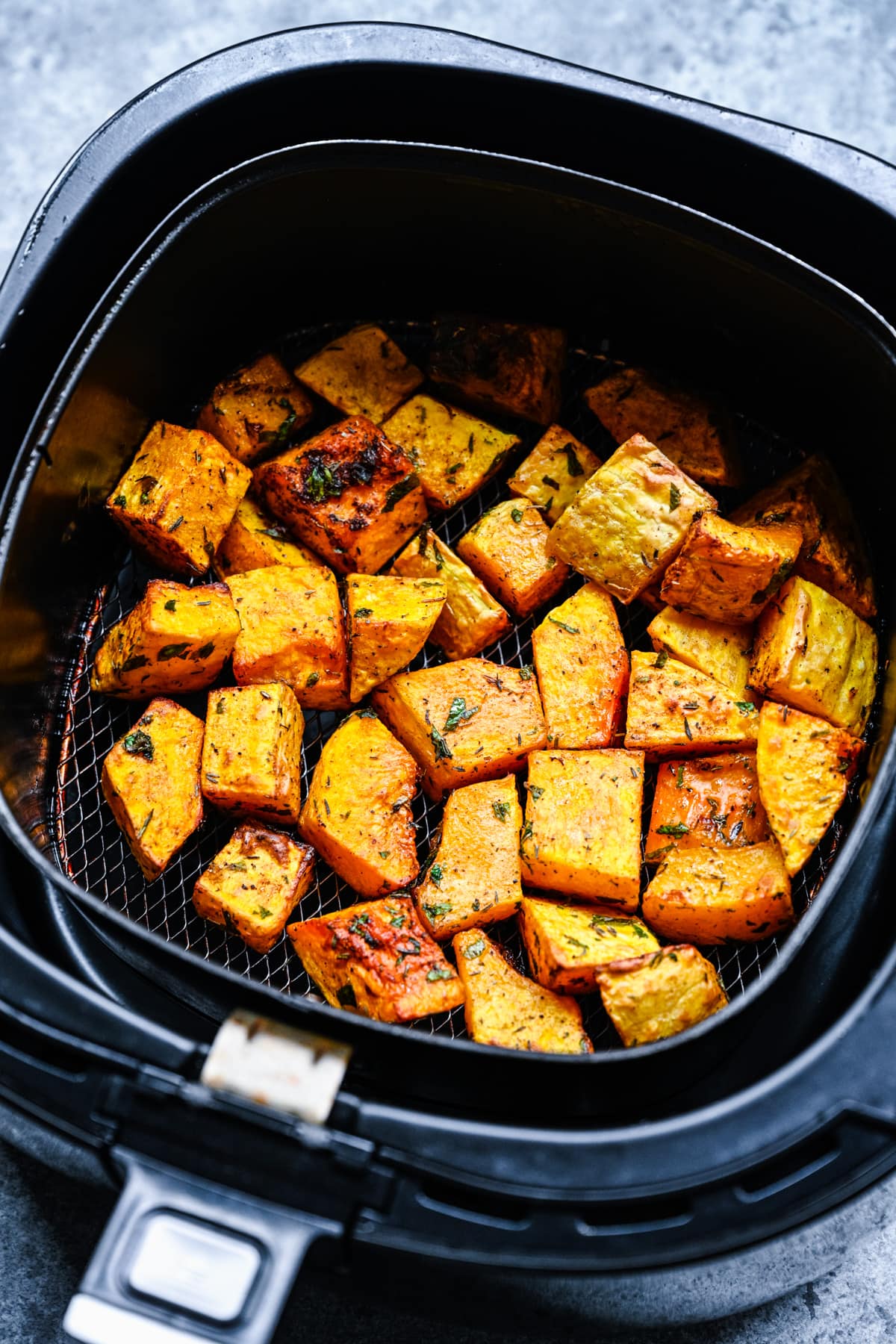 Finished butternut squash in the air fryer.