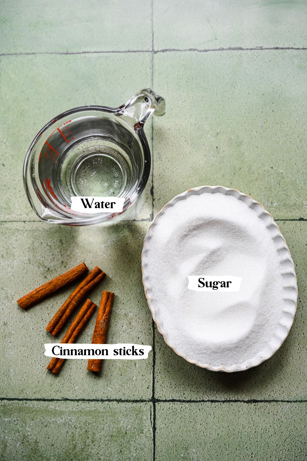 Cinnamon simple syrup ingredients including water and sugar.