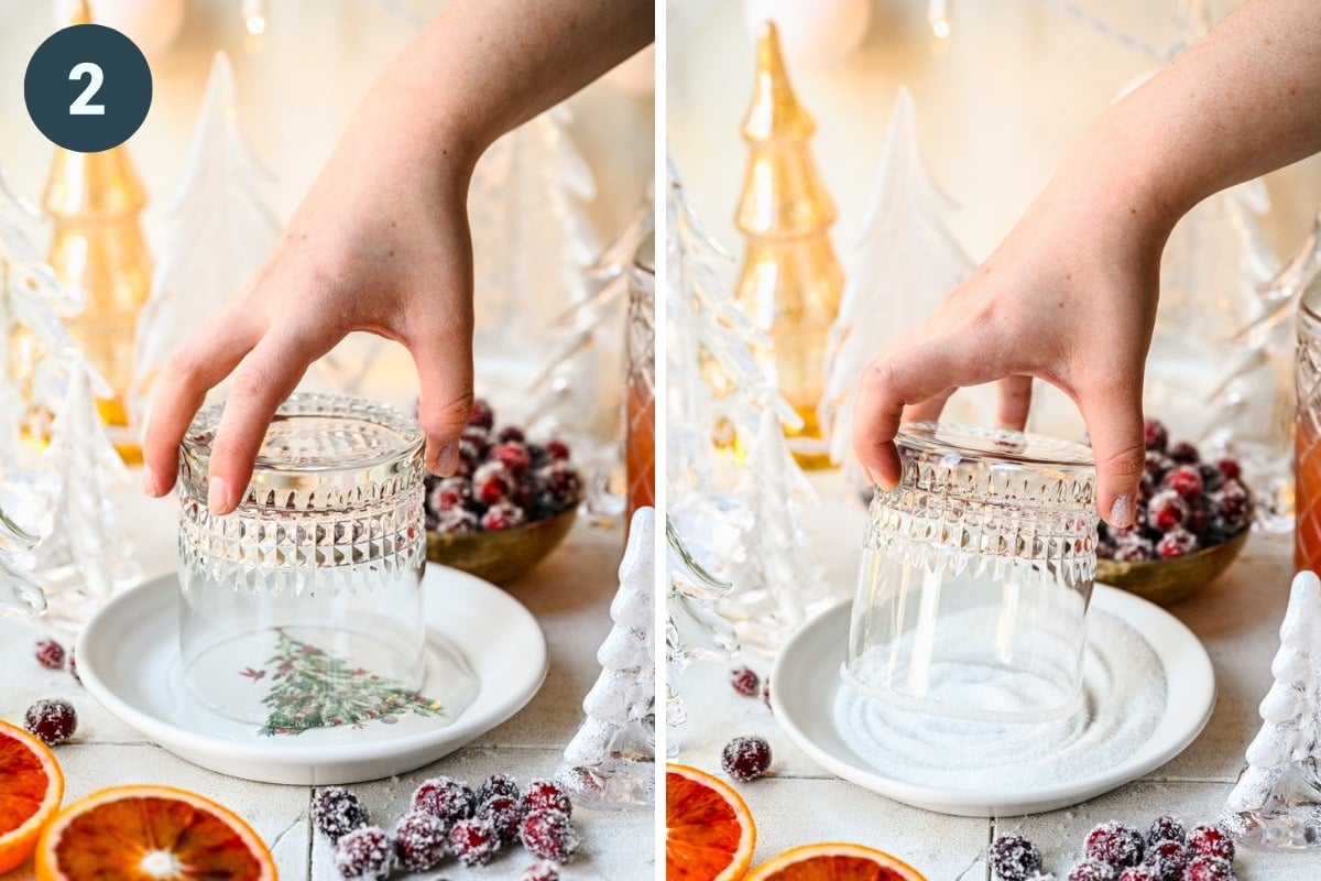 Lining rim of a glass with sugar.