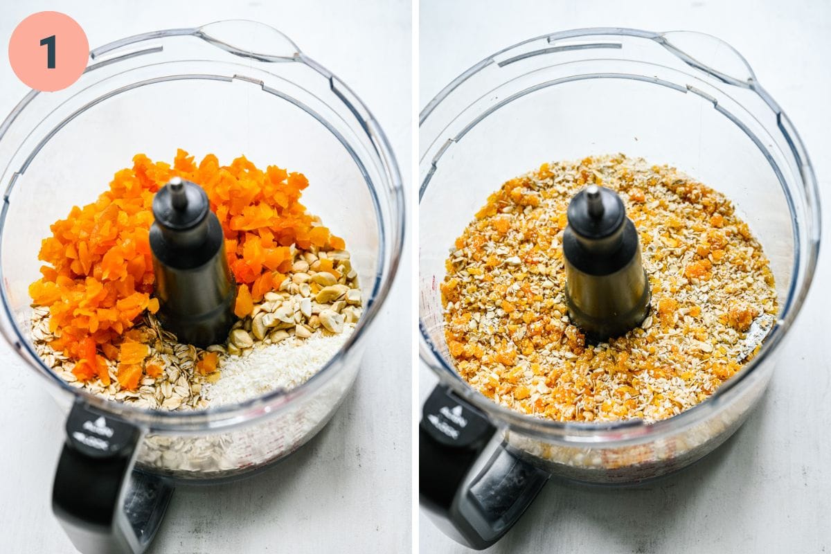 Left: mixture prior to pulsing. Right: pulsed apricot mix.