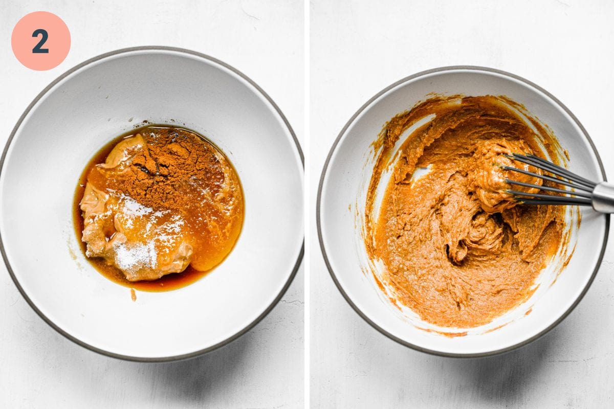 Left: wet ingredients prior to mixing. Right: wet ingredients after mixing.