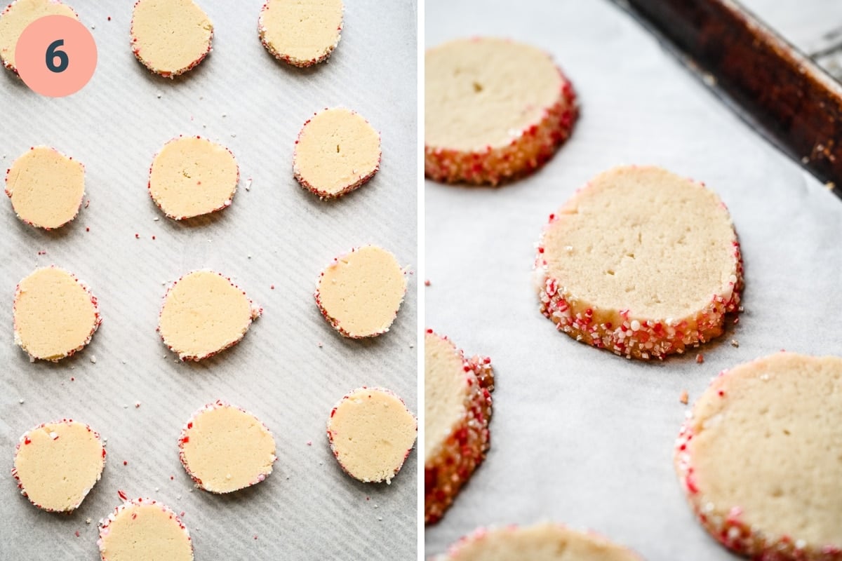 Before and after baking vegan butter cookies.