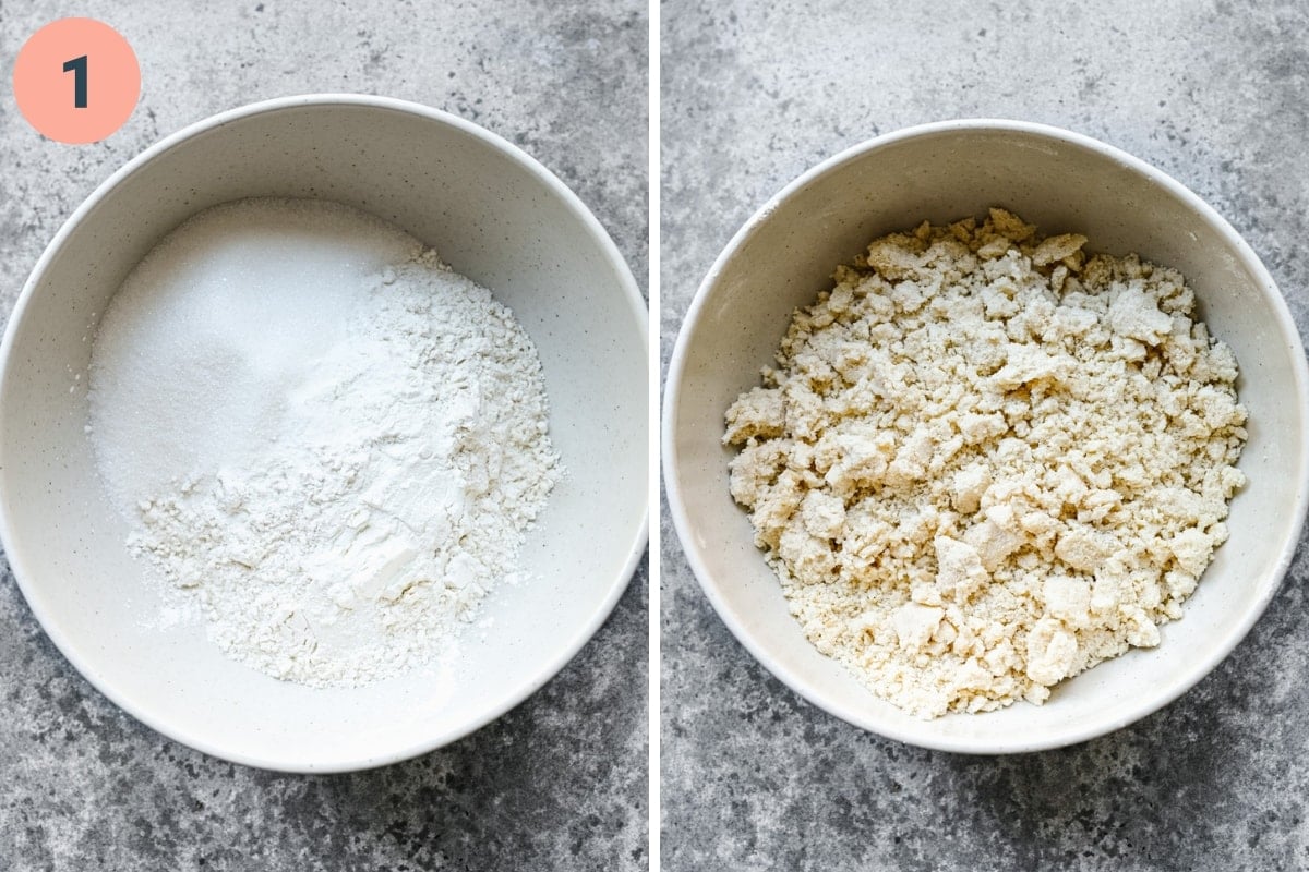 shortbread dough before and after mixing in butter.