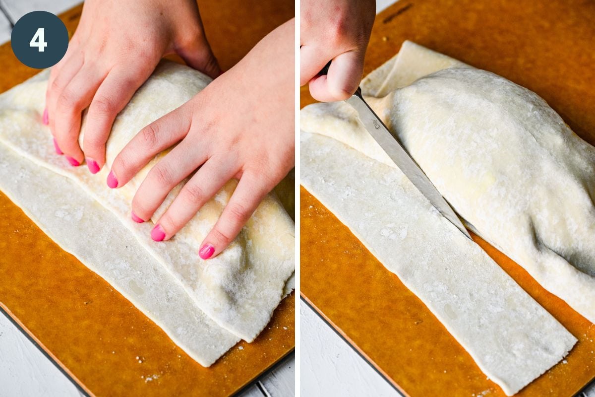 Wrapping the mixture in the puff pastry.