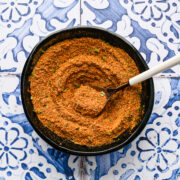 Finished Chermoula spice blend in a black bowl.