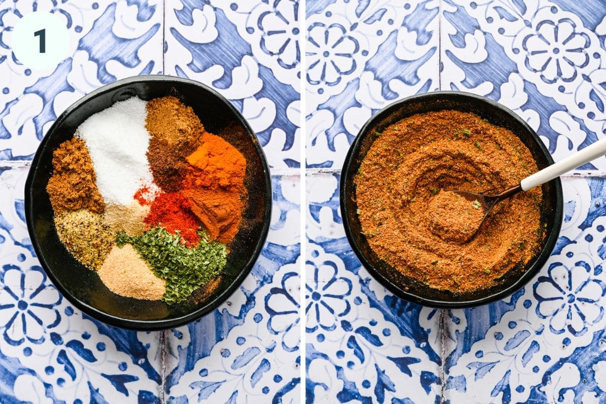 Left: spices before mixing. Right: spices after mixing.