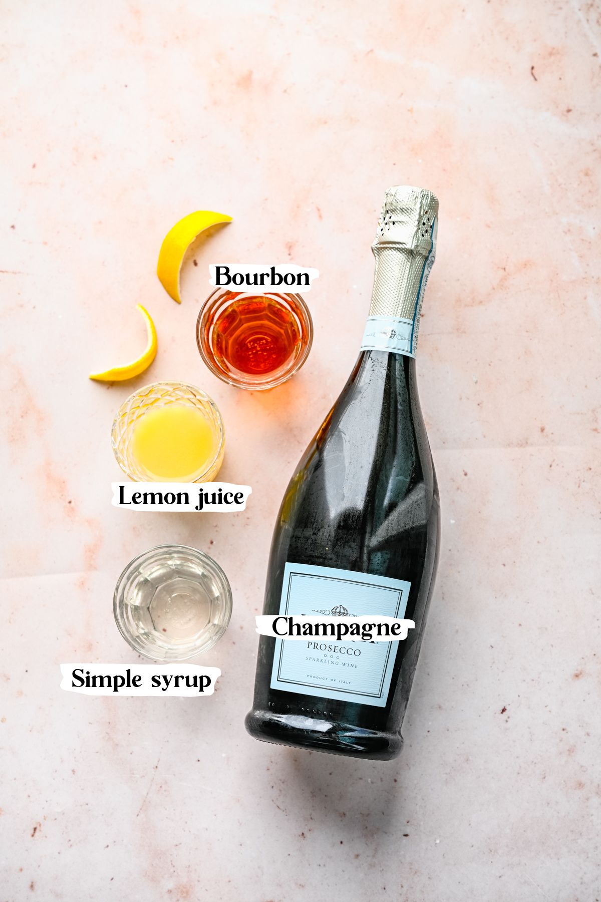 French 95 ingredients including bourbon and lemon juice.