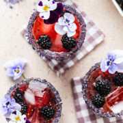 Overhead of the finished blackberry bourbon smash cocktails.