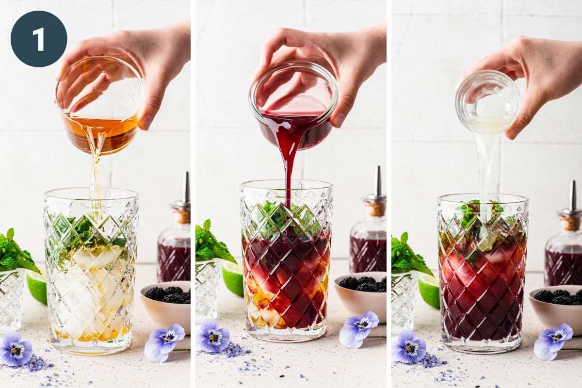 Pouring the cocktail ingredients into a shaker