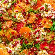 Overhead view of citrus burrata salad.