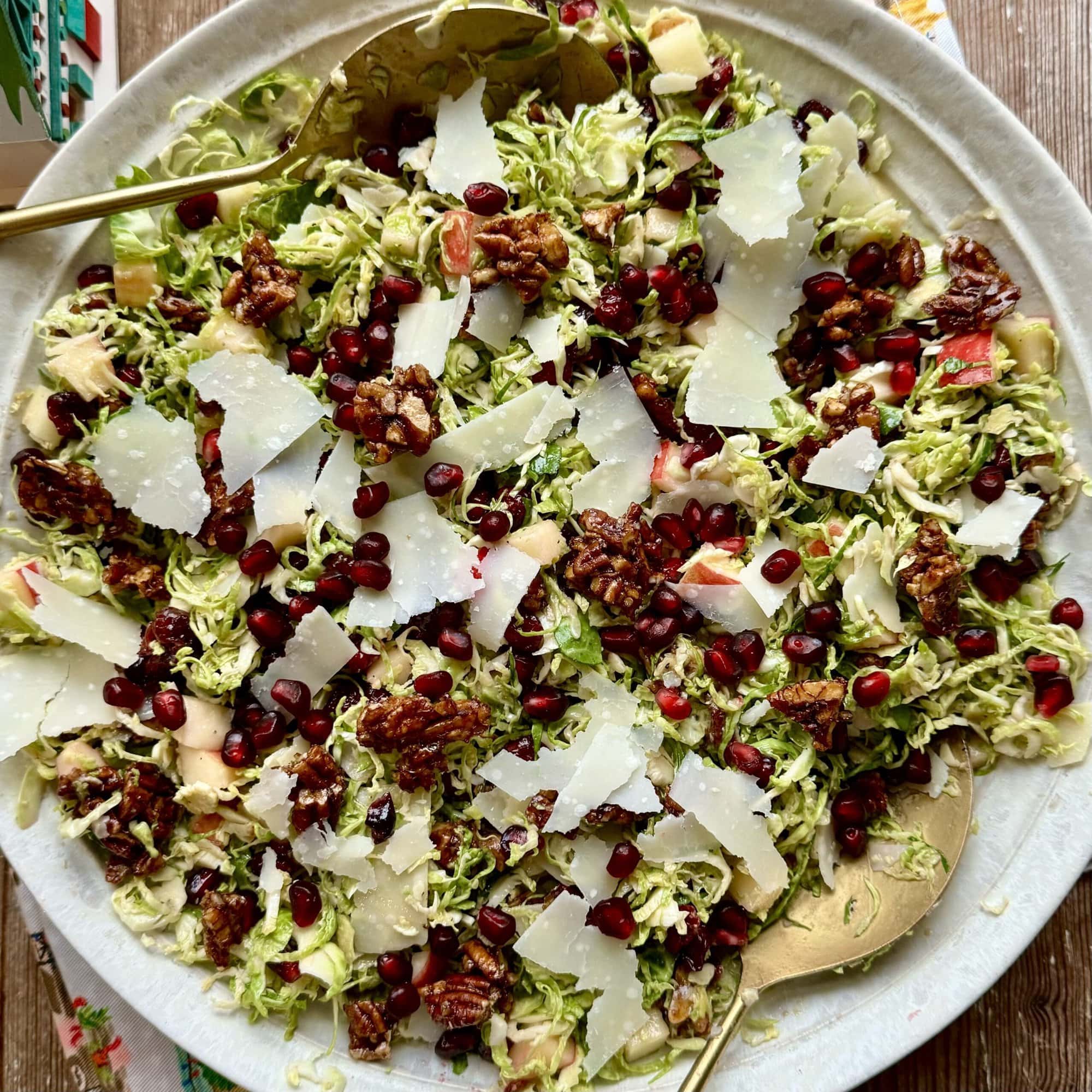 Shaved Brussels Sprout Salad with Pomegranate and Candied Pecans