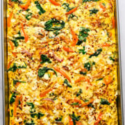 overhead view of sheet pan frittata.