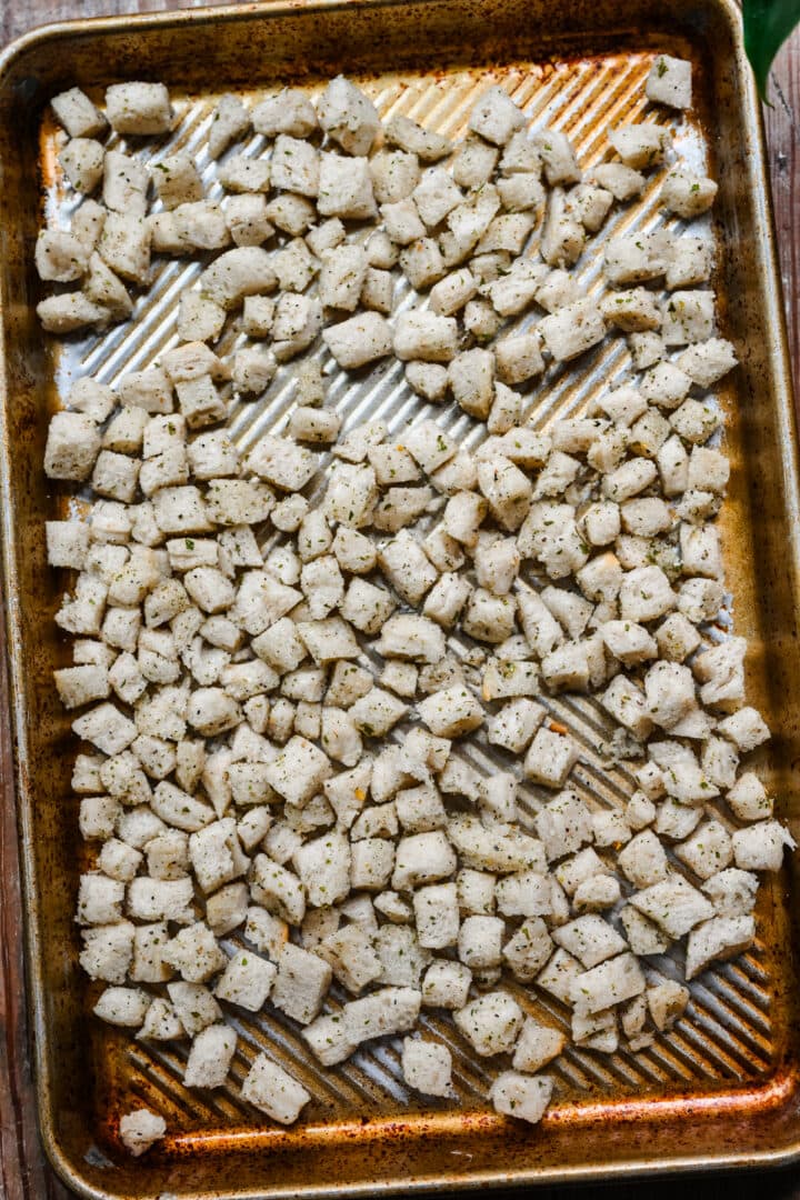 Croutons before being baked.
