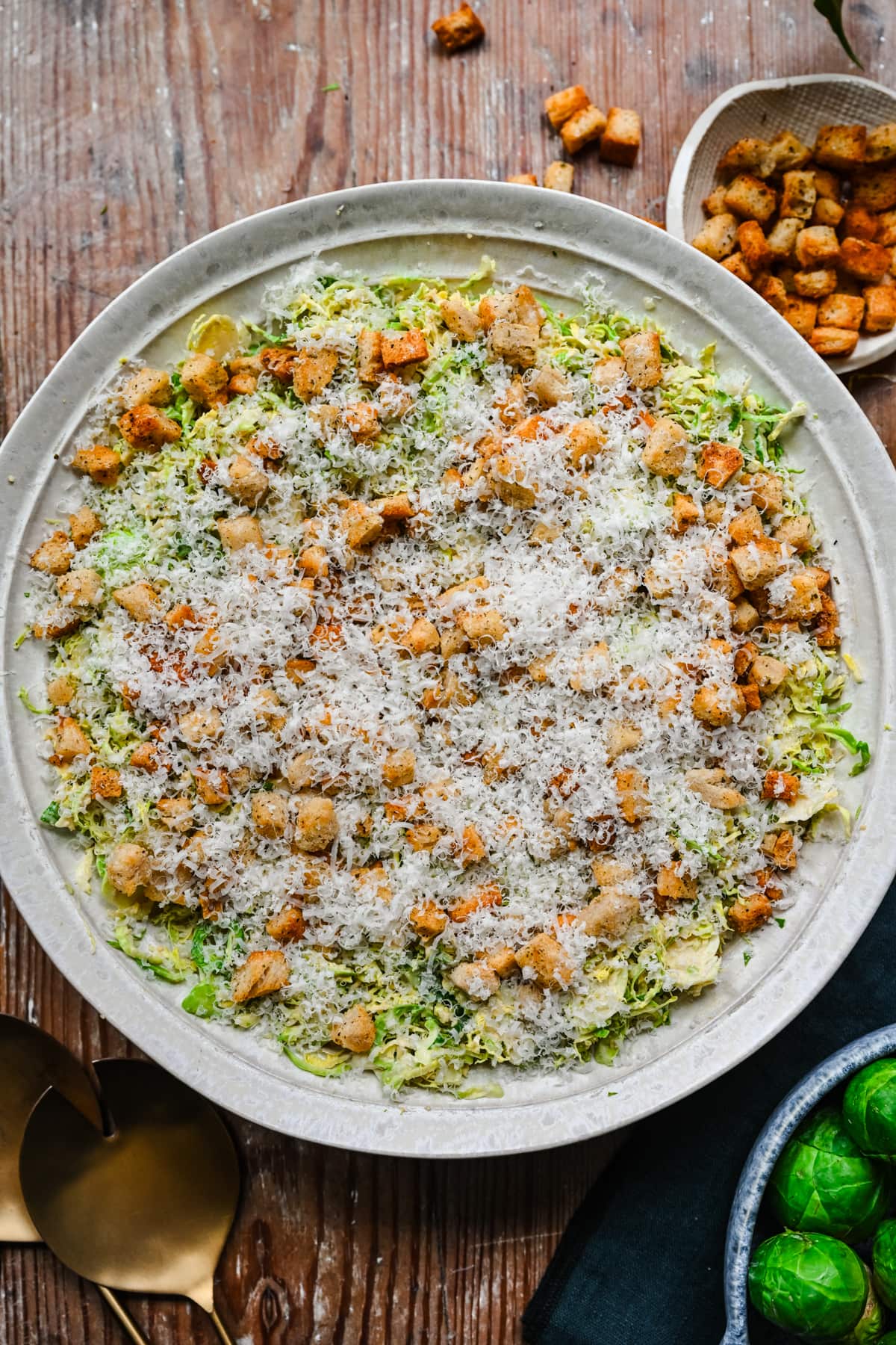 Overhead view of brussels sprouts salad.