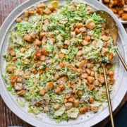 Overhead view of brussels sprouts salad.