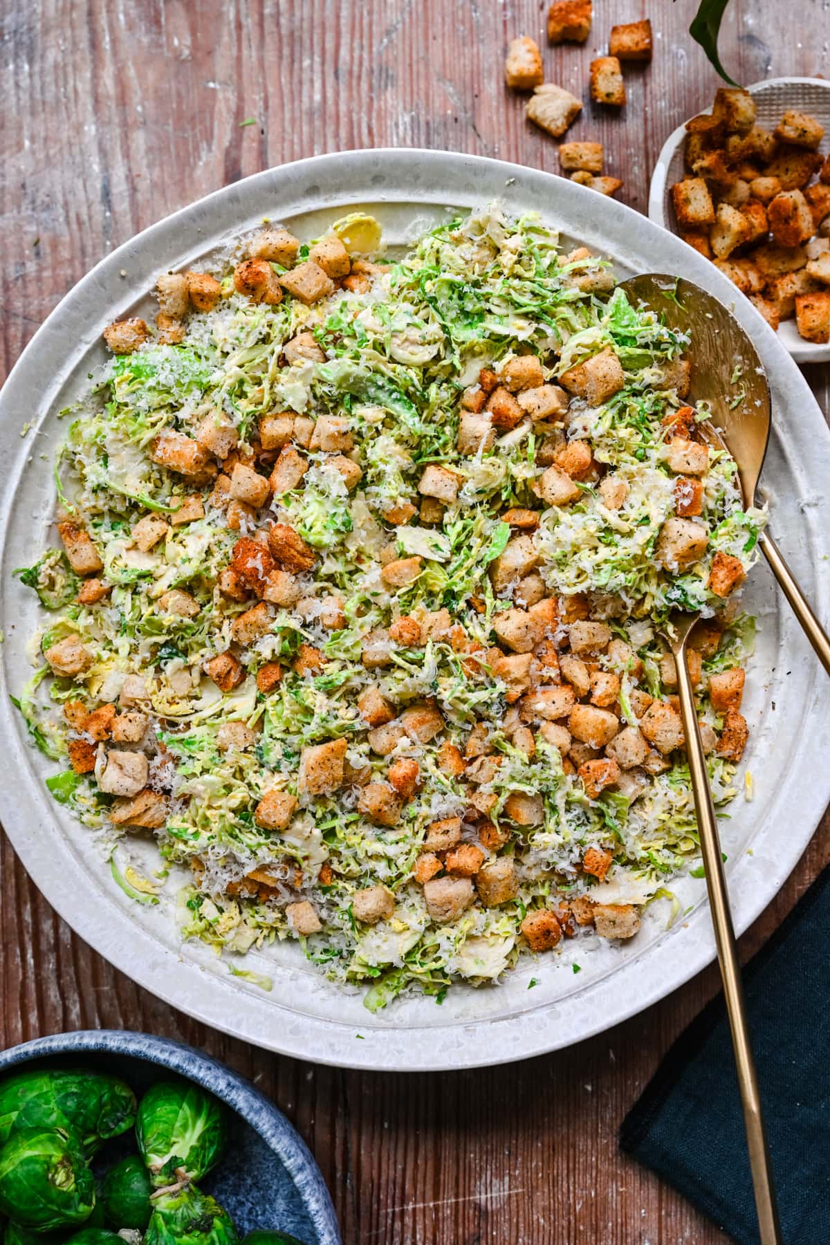 Overhead view of brussels sprouts salad.