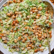 Overhead view of brussels sprouts salad.