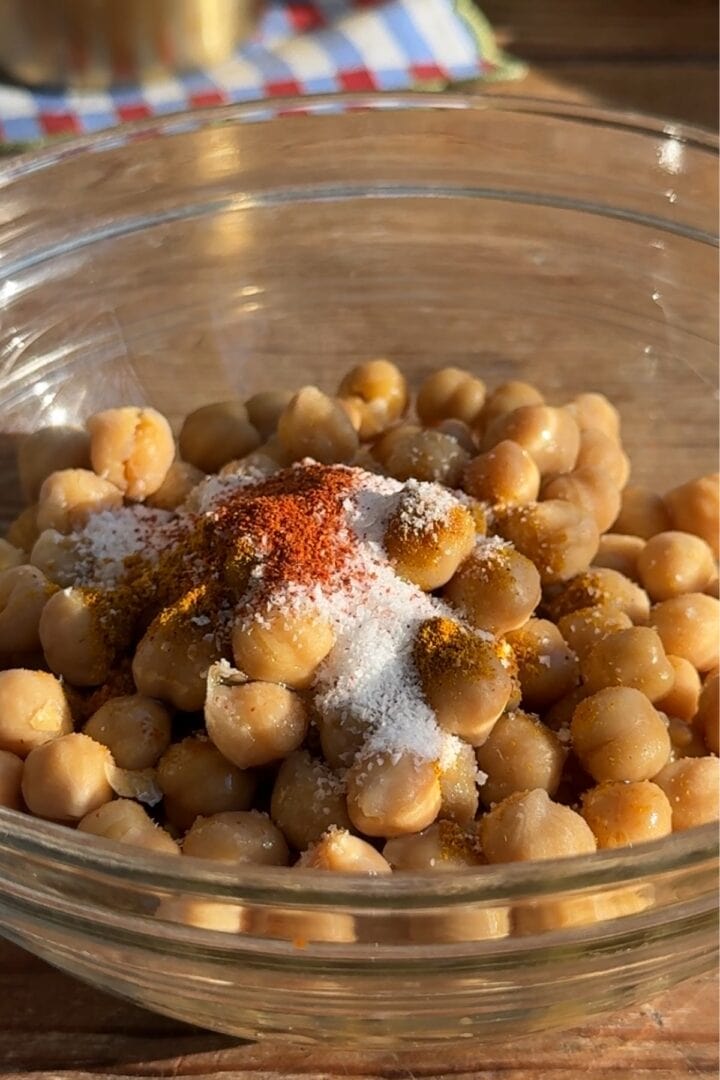 Chickpeas with spices added.