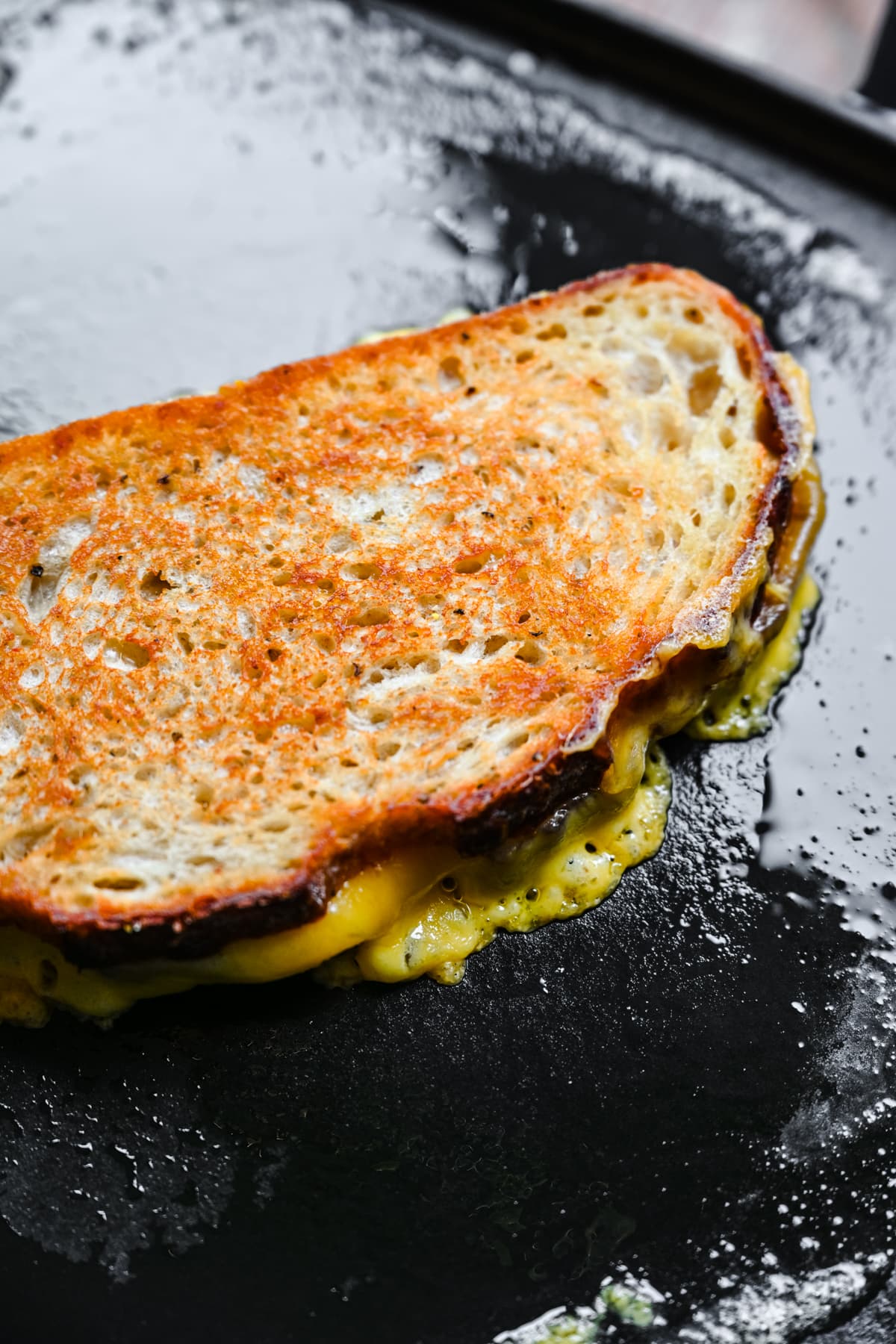 Overhead view of finished grilled cheese.