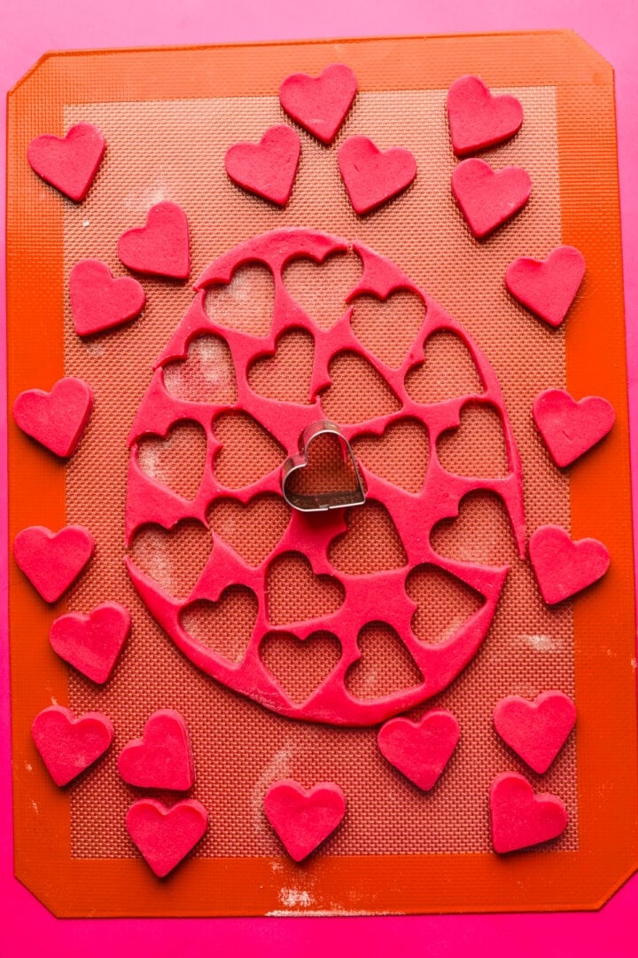 Dough after cutting out hearts.
