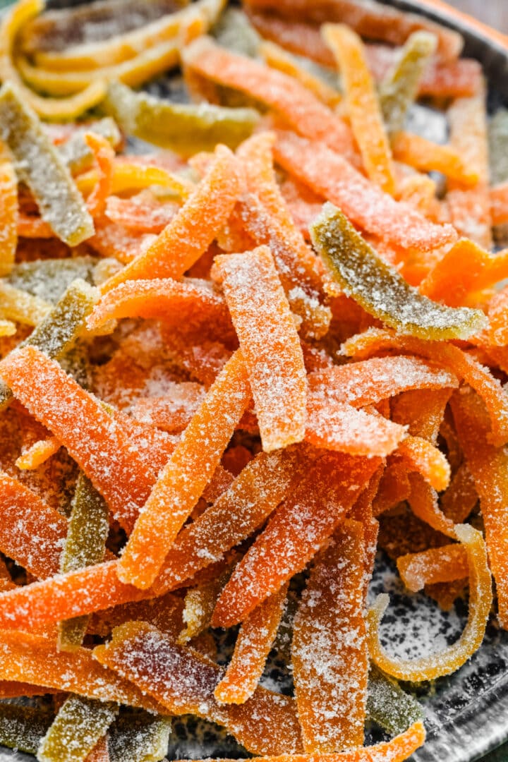 Close up of finished citrus peels.