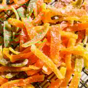 Close up of finished citrus peels.