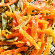 Close up of finished citrus peels.