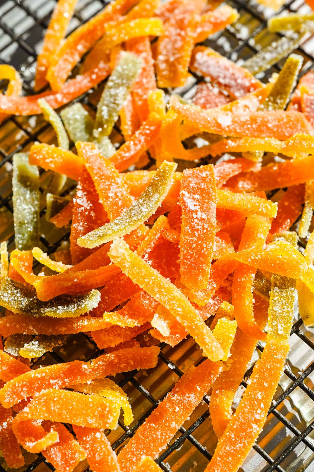 Close up of finished citrus peels.
