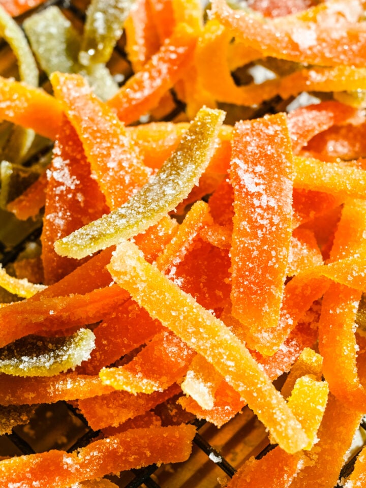 Close up of finished citrus peels.
