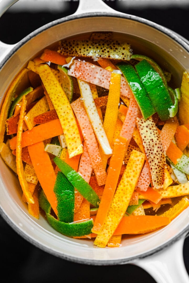 Citrus peels in water.