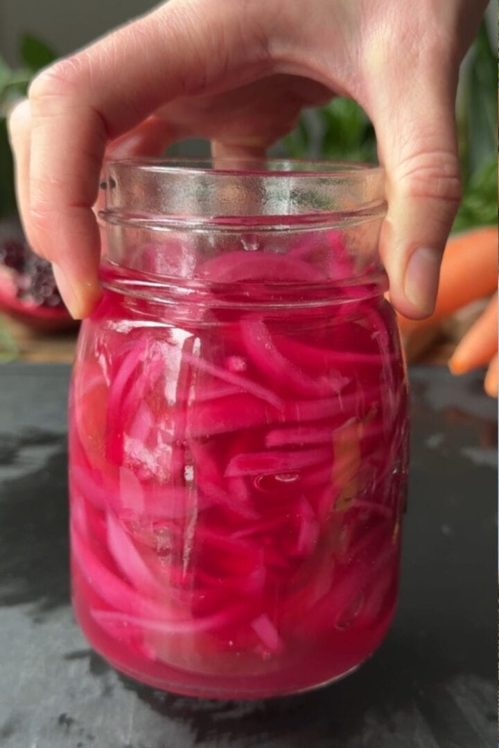 Finished pickled red onions.