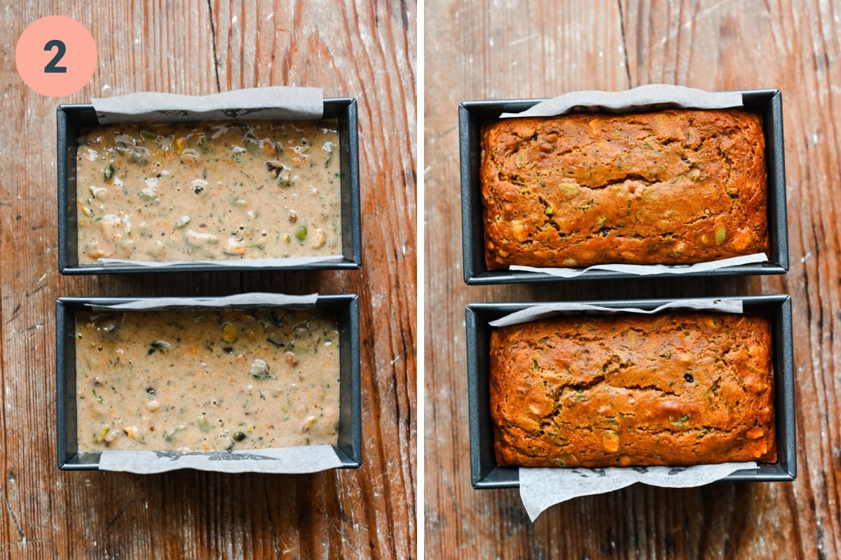 Cracker loaf before and after baking.