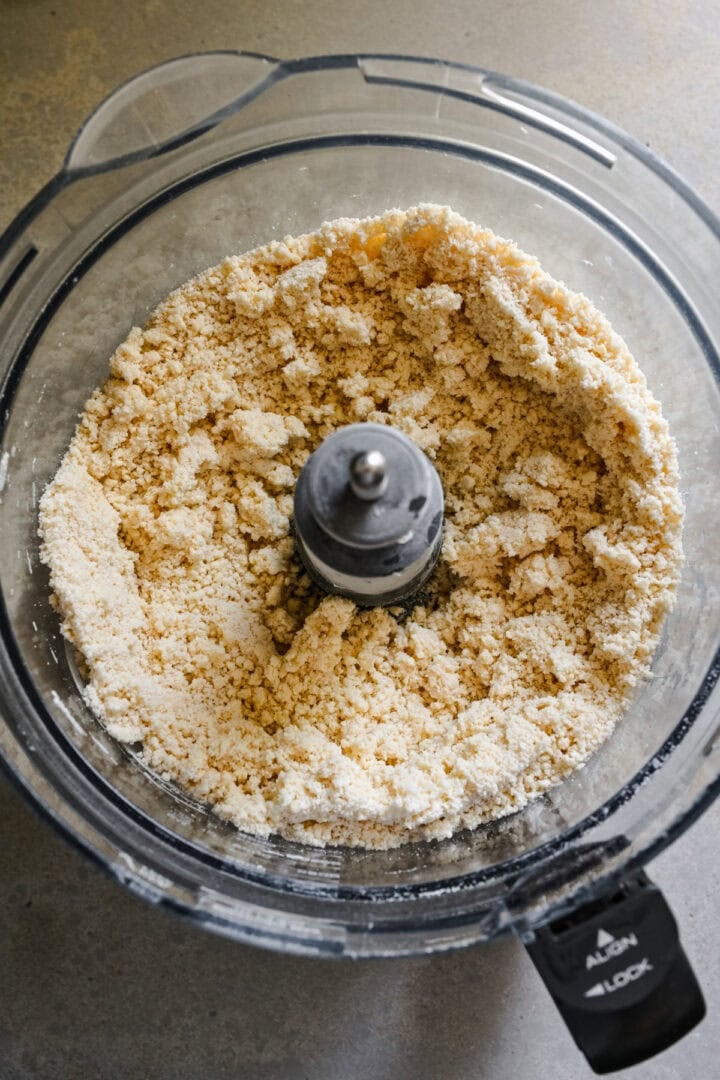 Overhead view of pie dough after processing.